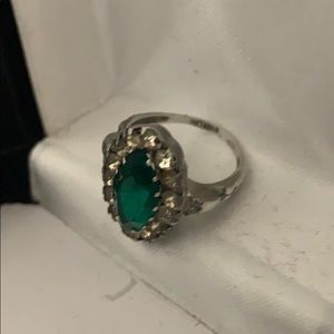 Vintage Sterling Emerald Edwardian Style Ring